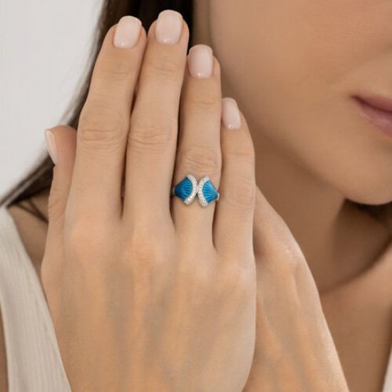 Кольцо из серебра с фианитами и эмалью