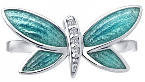 Кольцо из серебра с фианитами и эмалью