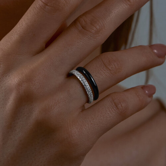 Кольцо из серебра с фианитами и эмалью