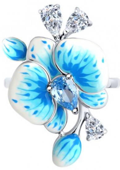 Кольцо из серебра с фианитами и эмалью