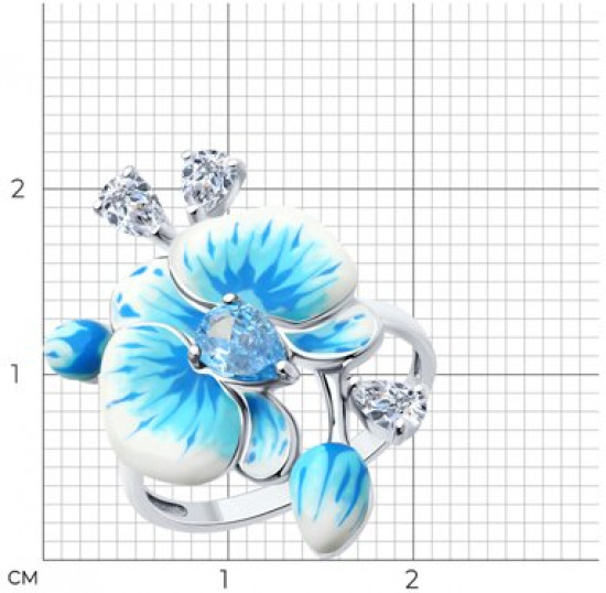 Кольцо из серебра с фианитами и эмалью