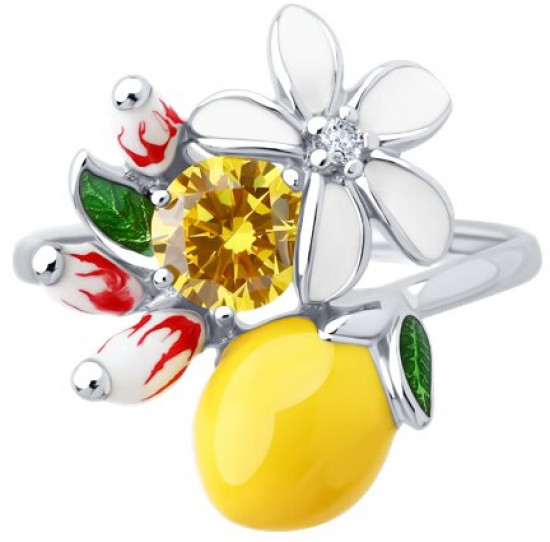 Кольцо из серебра с фианитами и эмалью