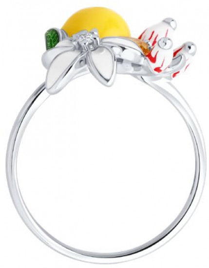 Кольцо из серебра с фианитами и эмалью