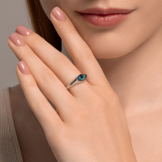 Кольцо из серебра с фианитом и эмалью