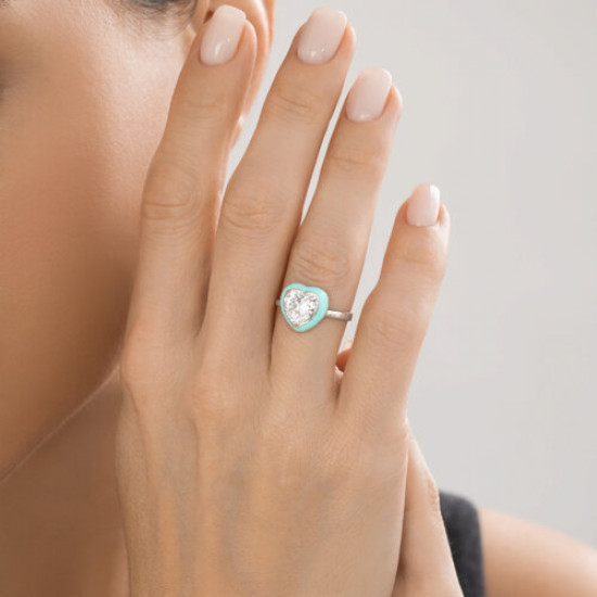 Кольцо из серебра с фианитом и эмалью