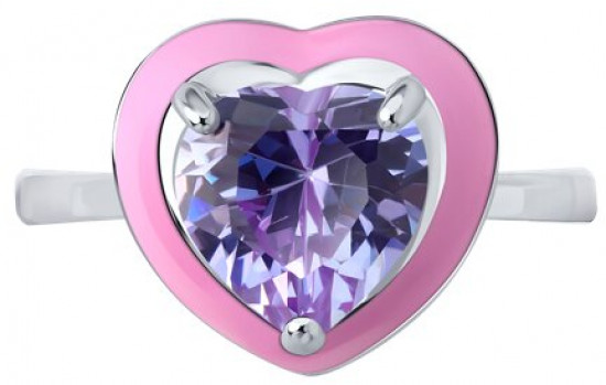 Кольцо из серебра с фианитом и эмалью