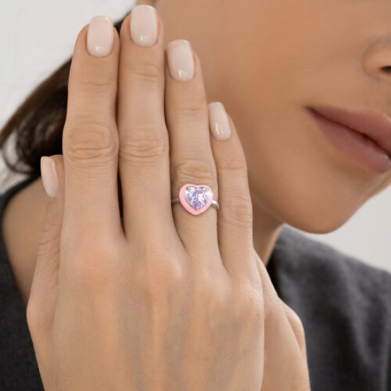 Кольцо из серебра с фианитом и эмалью