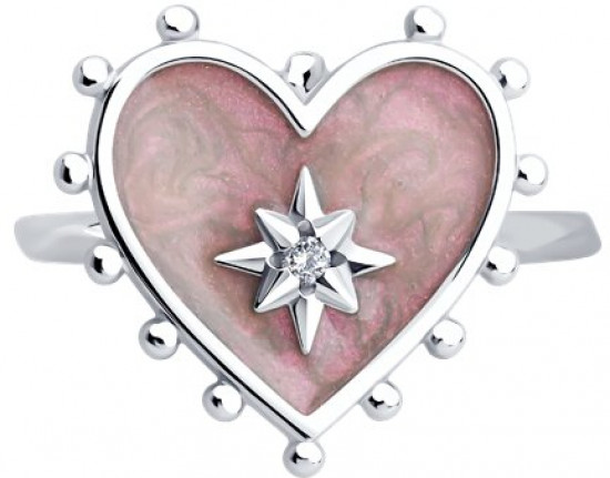 Кольцо из серебра с фианитом и эмалью