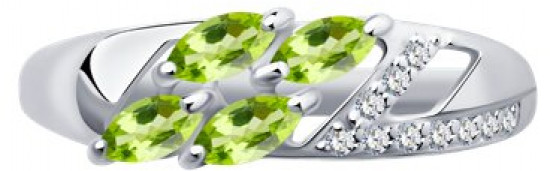 Кольцо из серебра с хризолитами и фианитами