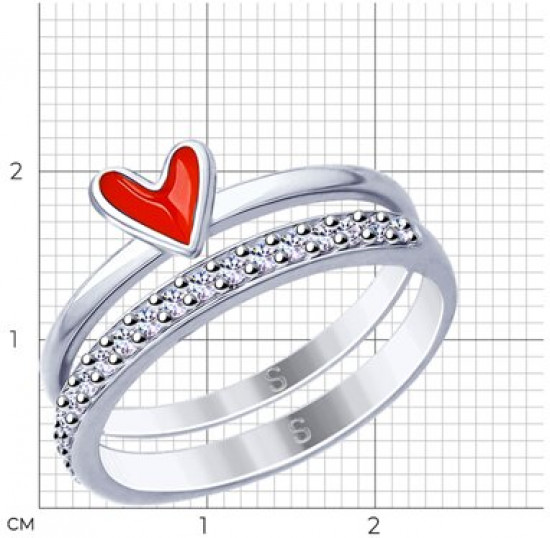 Кольцо из серебра с эмалью и фианитами