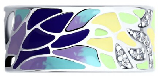 Кольцо из серебра с эмалью с фианитами