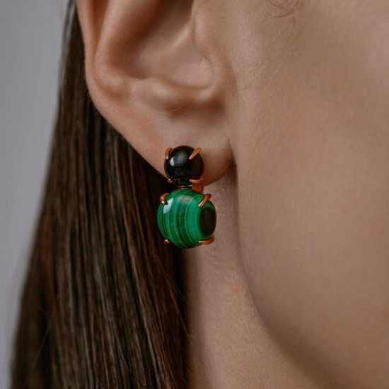 Серьги из серебра с агатами и малахитами