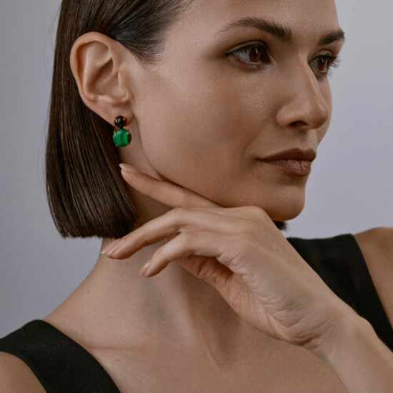 Серьги из серебра с агатами и малахитами