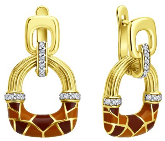 Серьги из серебра с фианитами и эмалью