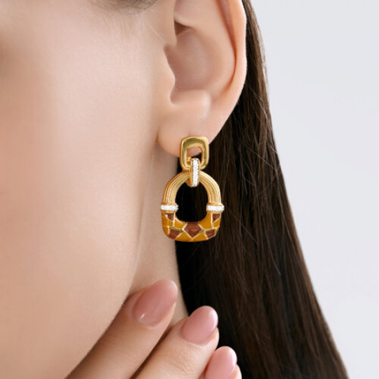 Серьги из серебра с фианитами и эмалью