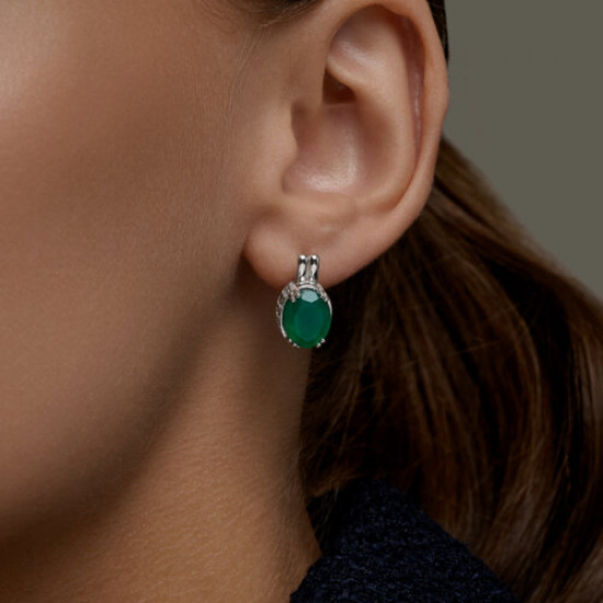 Серьги из серебра с агатами и фианитами