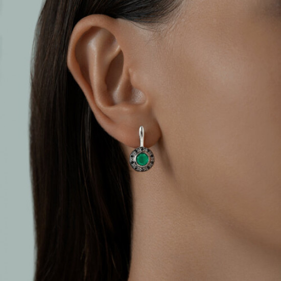 Серьги из серебра с агатами и фианитами