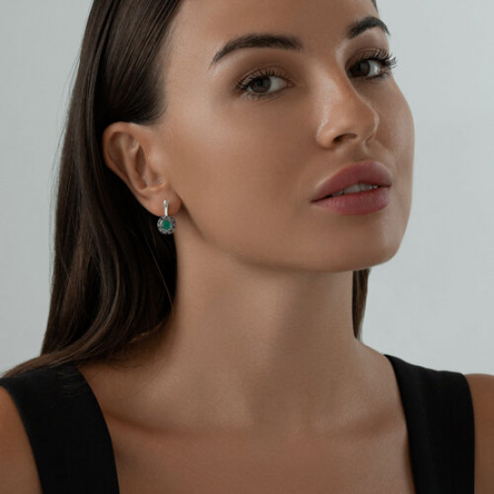 Серьги из серебра с агатами и фианитами