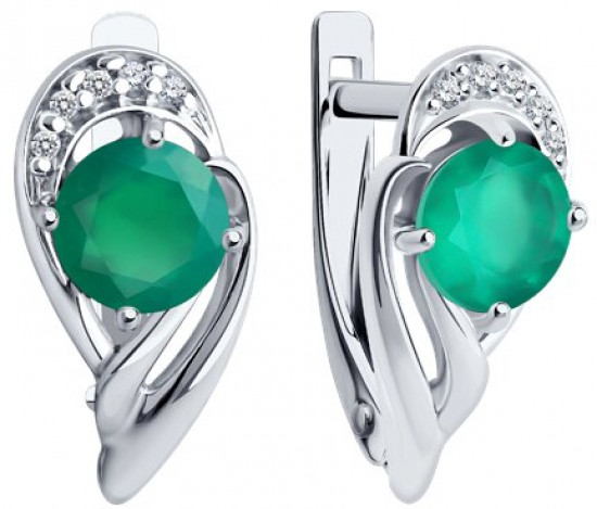 Серьги из серебра с агатами и фианитами