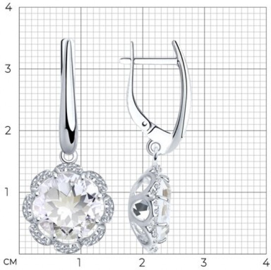 Серьги из серебра с горным хрусталем и фианитами