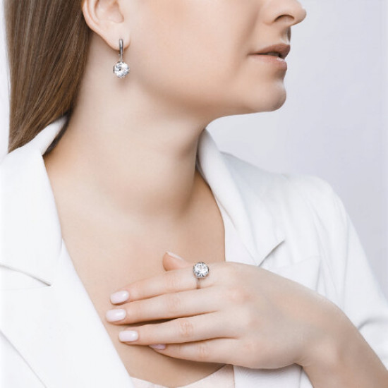 Серьги из серебра с горным хрусталем и фианитами