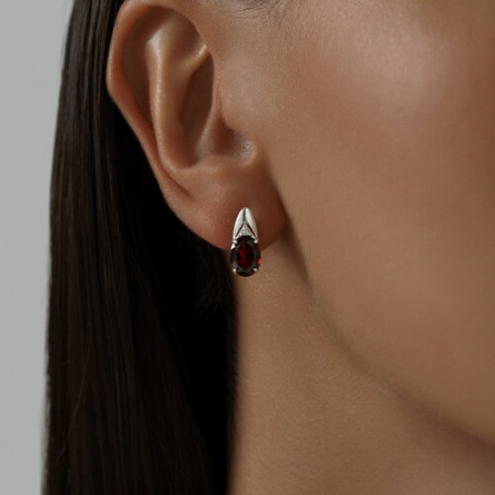 Серьги из серебра с гранатами и фианитами