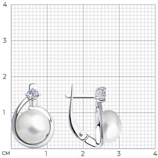 Серьги из серебра с жемчугом и фианитами