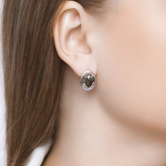 Серьги из серебра с кварцем и фианитами