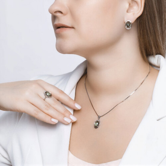 Серьги из серебра с кварцем и фианитами