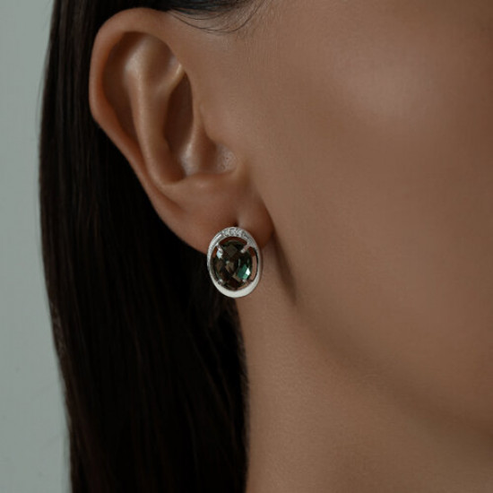 Серьги из серебра с кварцем и фианитами