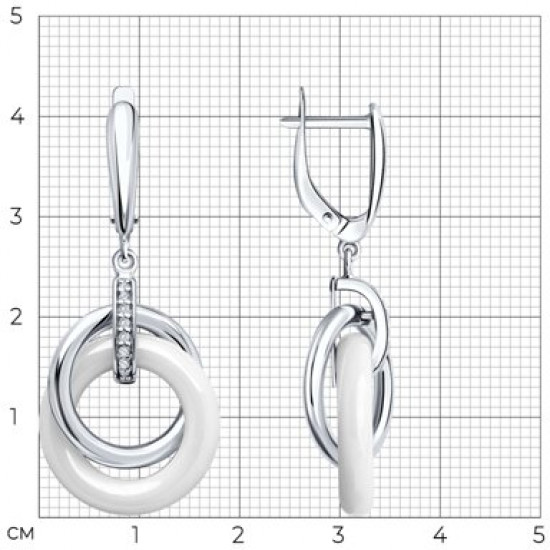 Серьги из серебра с керамическими вставками и фианитами