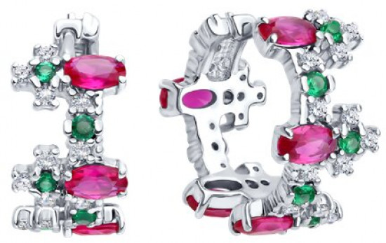 Серьги из серебра с корундами и фианитами