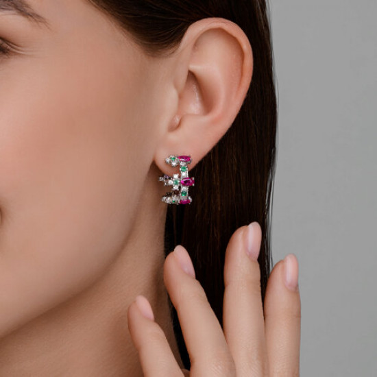 Серьги из серебра с корундами и фианитами