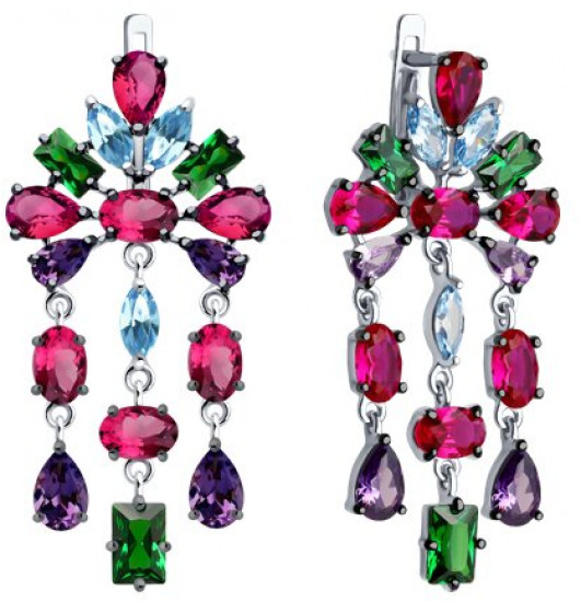 Серьги из серебра с корундами и фианитами