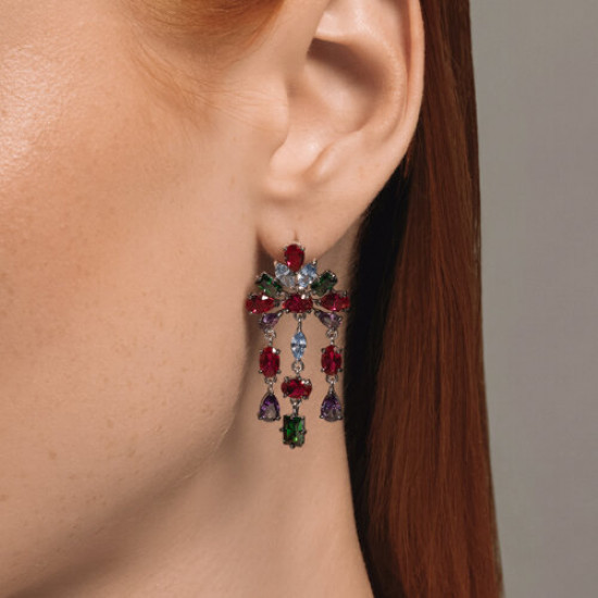 Серьги из серебра с корундами и фианитами