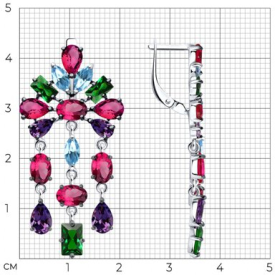 Серьги из серебра с корундами и фианитами