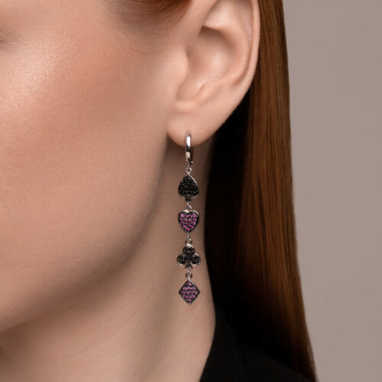 Серьги из серебра с корундами и фианитами