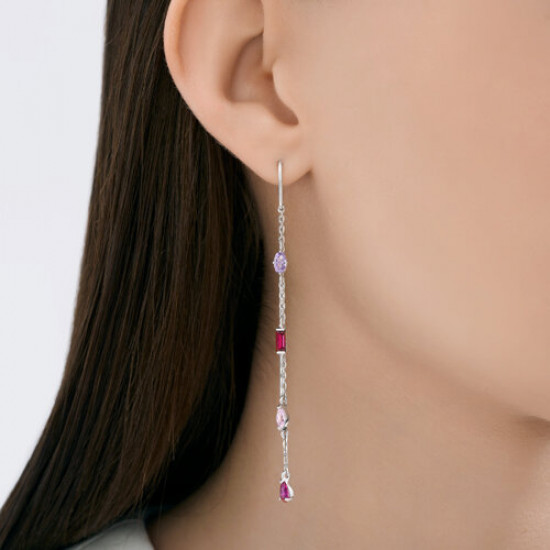 Серьги из серебра с корундами и фианитами