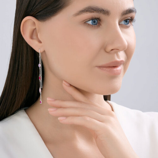 Серьги из серебра с корундами и фианитами
