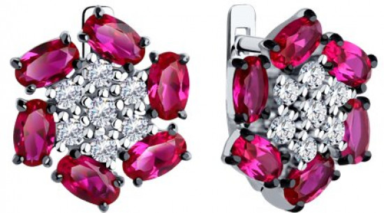 Серьги из серебра с корундами и фианитами