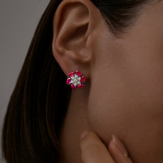 Серьги из серебра с корундами и фианитами