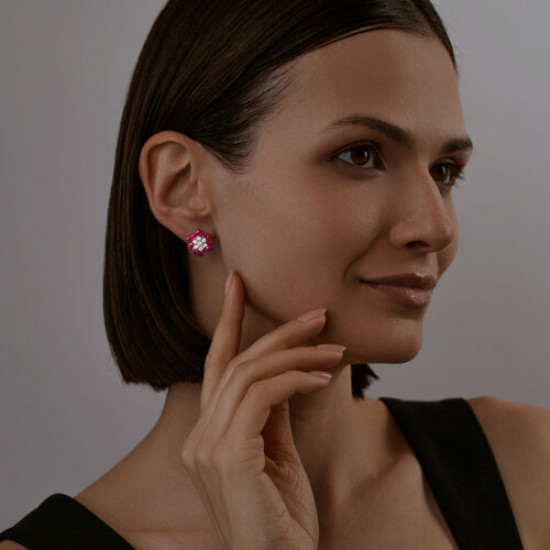 Серьги из серебра с корундами и фианитами