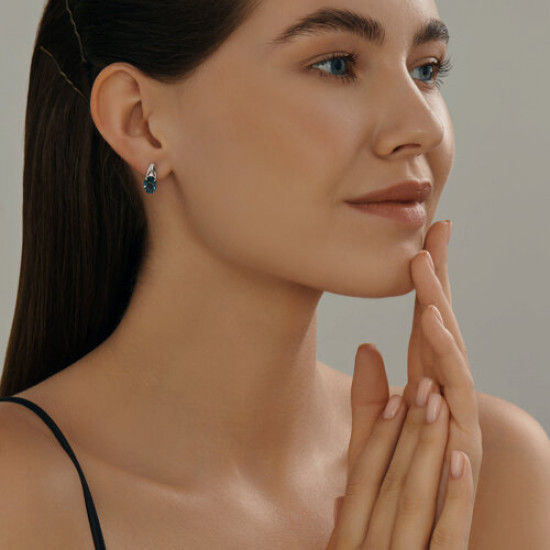 Серьги из серебра с лондон топазами и фианитами