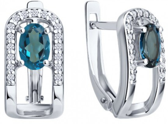 Серьги из серебра с лондон топазами и фианитами