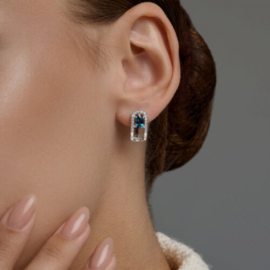 Серьги из серебра с лондон топазами и фианитами