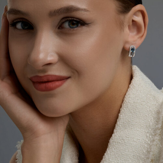 Серьги из серебра с лондон топазами и фианитами