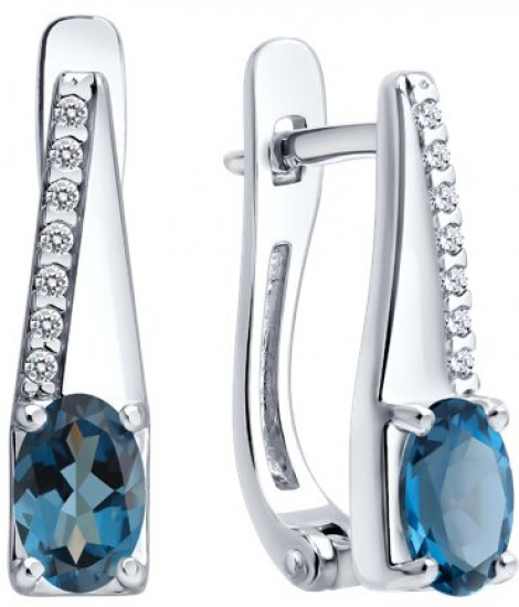Серьги из серебра с лондон топазами и фианитами
