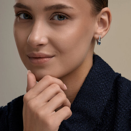 Серьги из серебра с лондон топазами и фианитами
