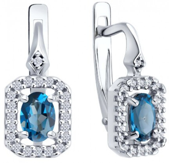 Серьги из серебра с лондон топазами и фианитами