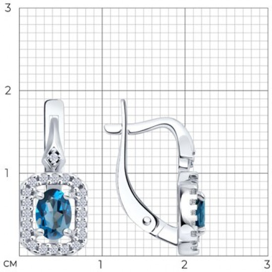 Серьги из серебра с лондон топазами и фианитами